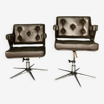 Pair of vog adjustable brown skaï armchairs