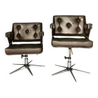 Pair of vog adjustable brown skaï armchairs
