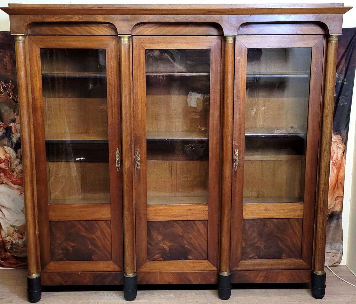 Empire mahogany three-door bookcase circa 1880-1900