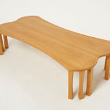 Coffee table signed by Vincent Poujardieu free form in oak 1992