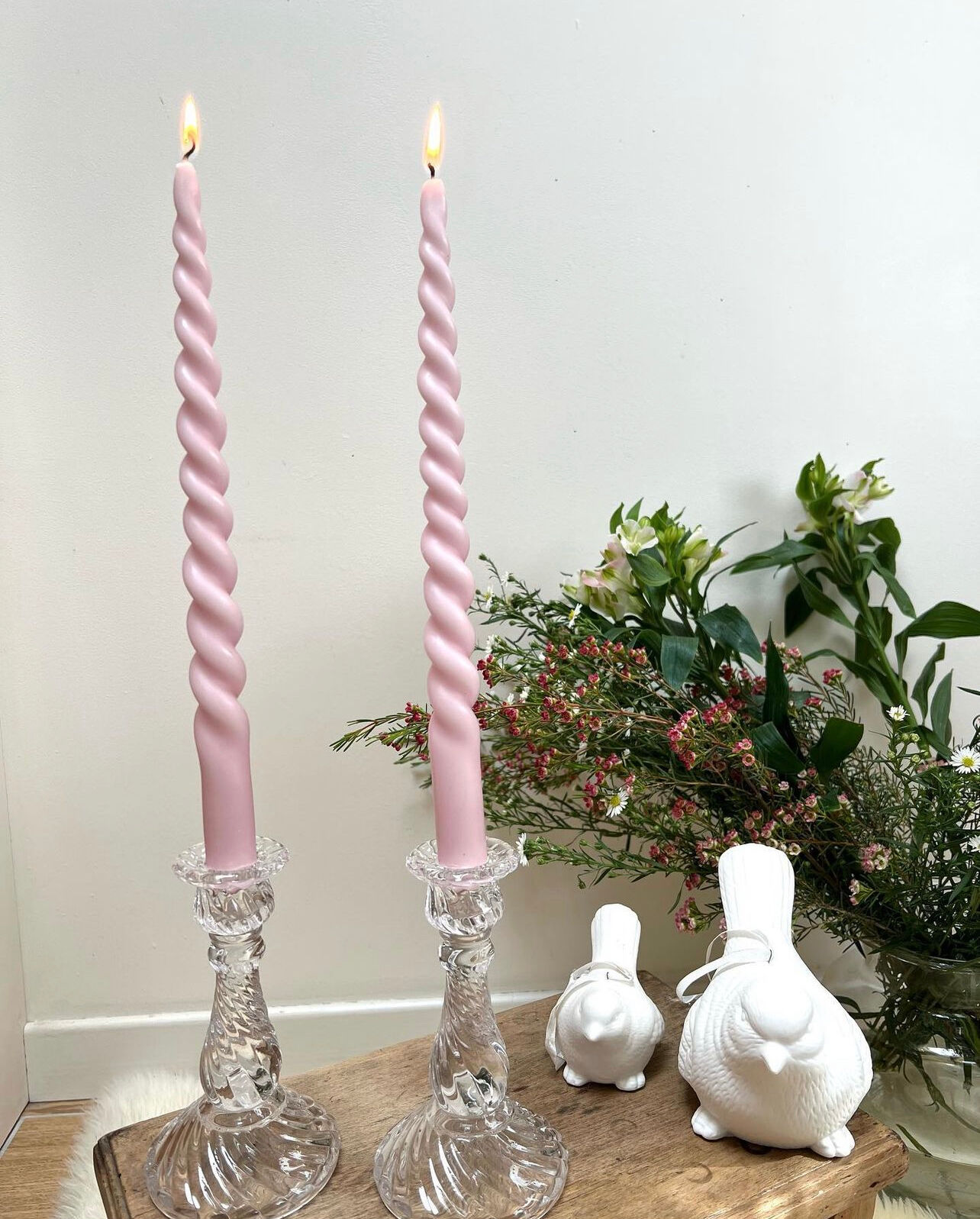 Pair of glass candle holders