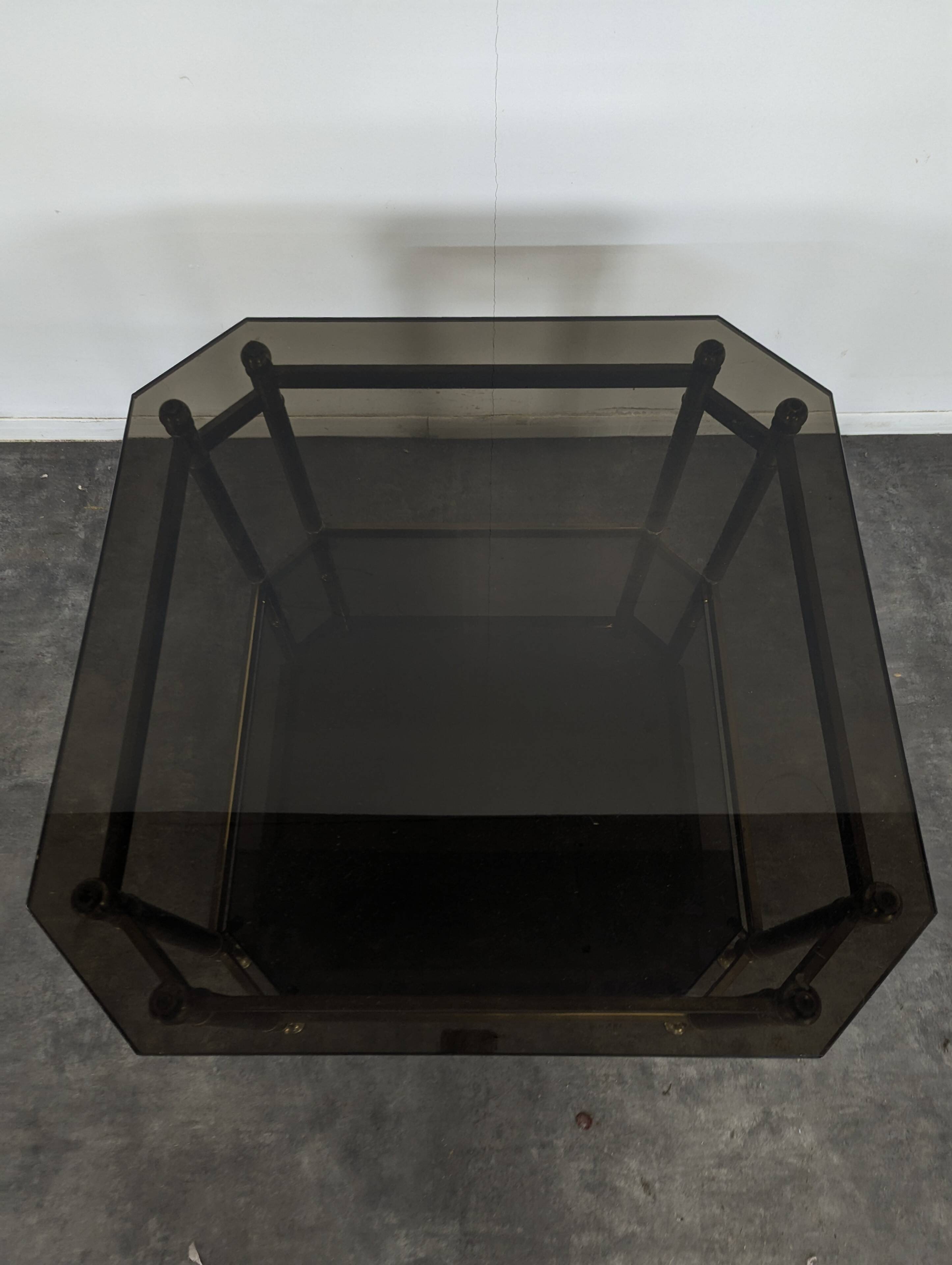 80s brass and smoked glass coffee table