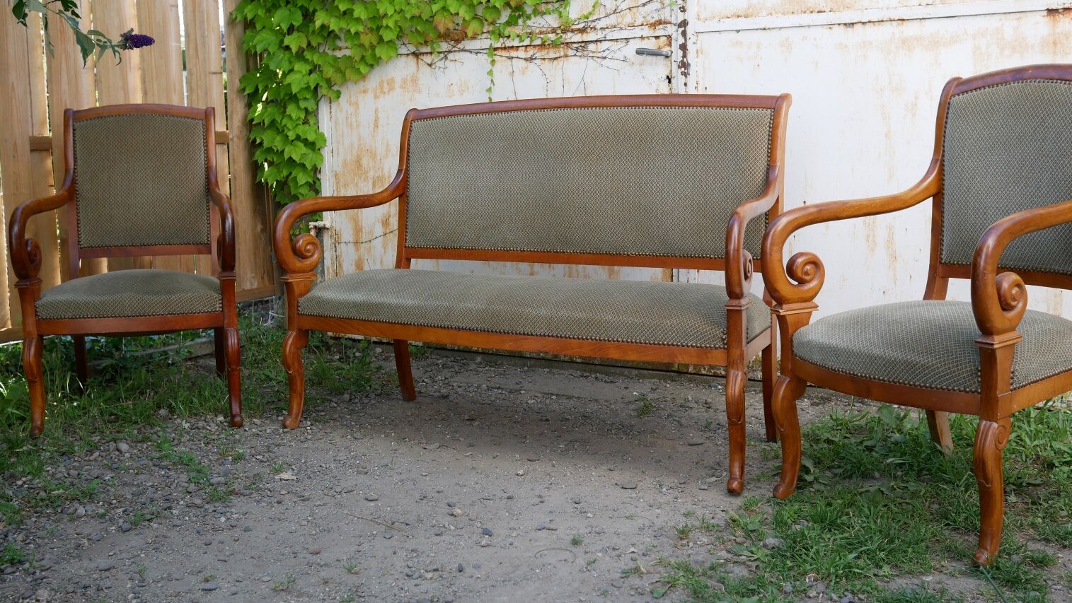 Sofa and 2 armchairs in wood and velvet with boudoirs empires