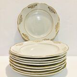 9 plates in white and gold porcelain