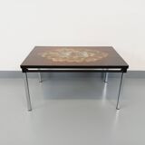 Vintage rectangular coffee table from the 60s 70s in ceramic, black metal and chrome metal