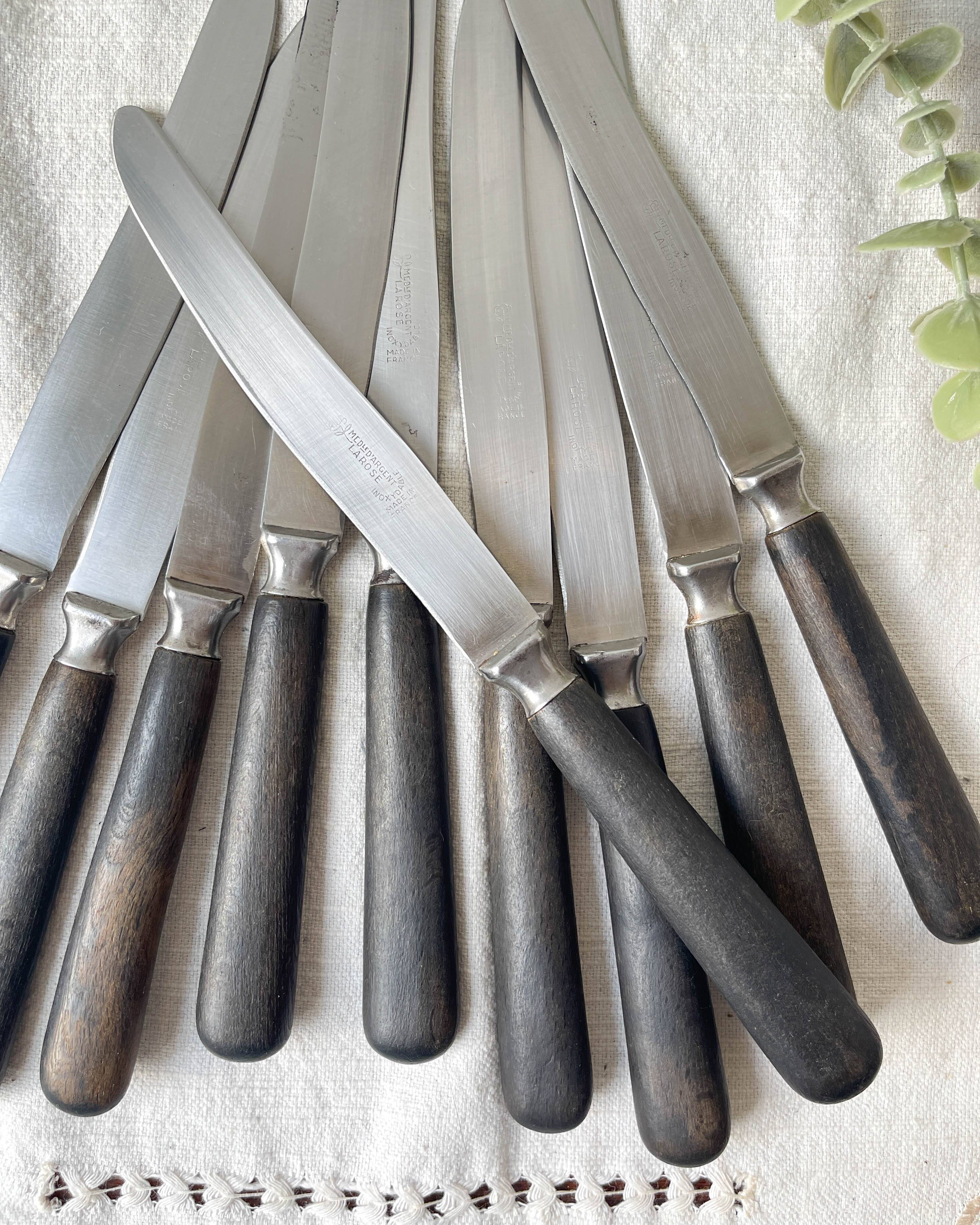 10 Vintage knives in wood and steel LA ROSE, silver medal, France