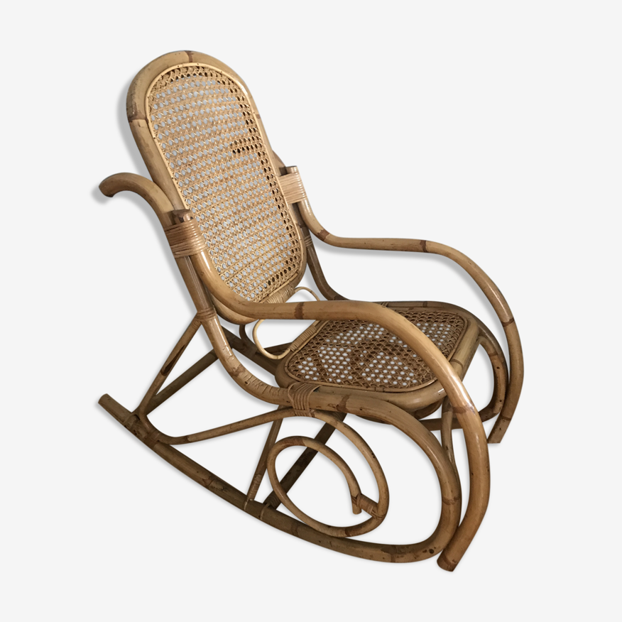Rocking-chair fauteuil à bascule rotin et cannage vintage | Selency