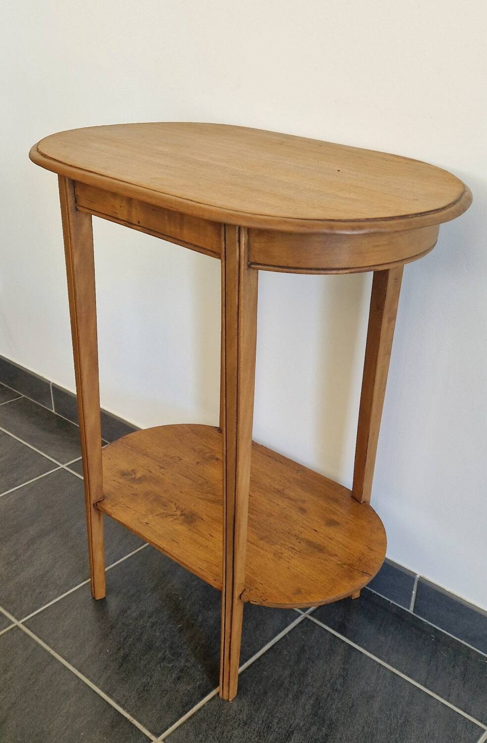 Oval side table with double top in wood - Art Deco style 1940s