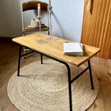Coffee table with a pine top, tubular metal base, 1950s.