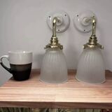 Pair of ribbed glass wall sconces