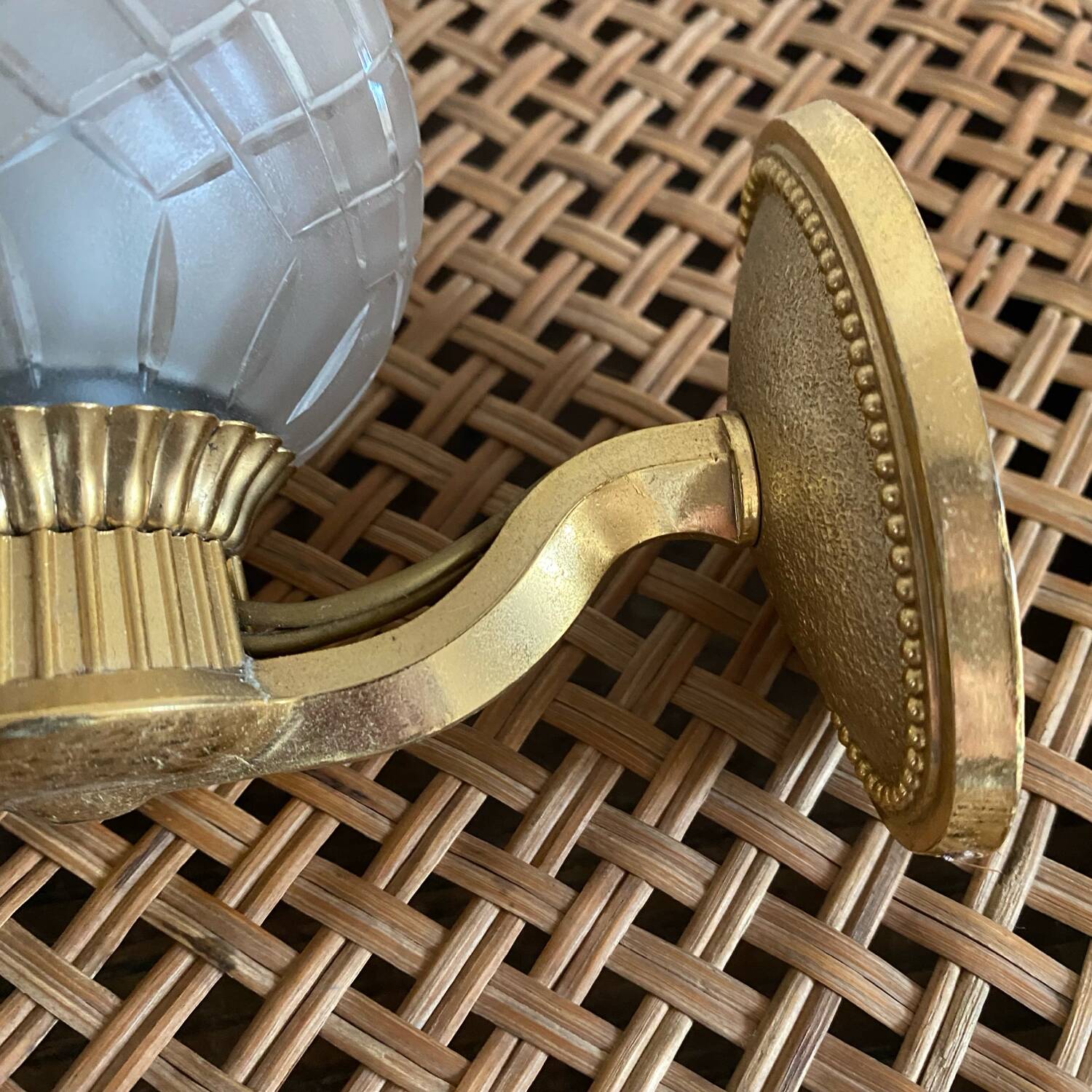 Pair of retro gold and glass tulip wall lights