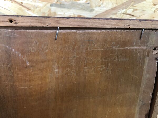 Ancien tableau huile sauveur bernay theric 1895 le rhône avec cadre bois vintage