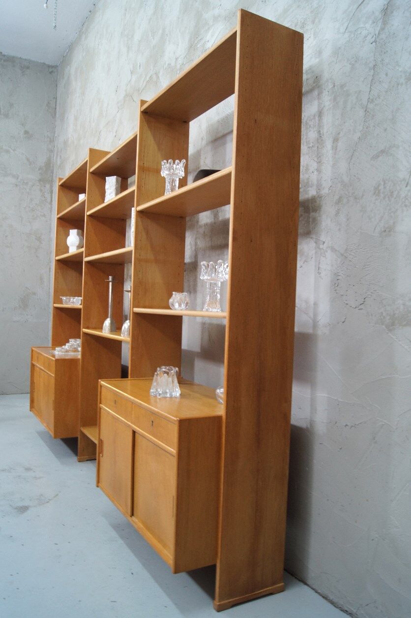 Scandinavian oak modular wall unit, 1960s