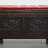 Antique English Bench/Chest with Red Tufted Seat
