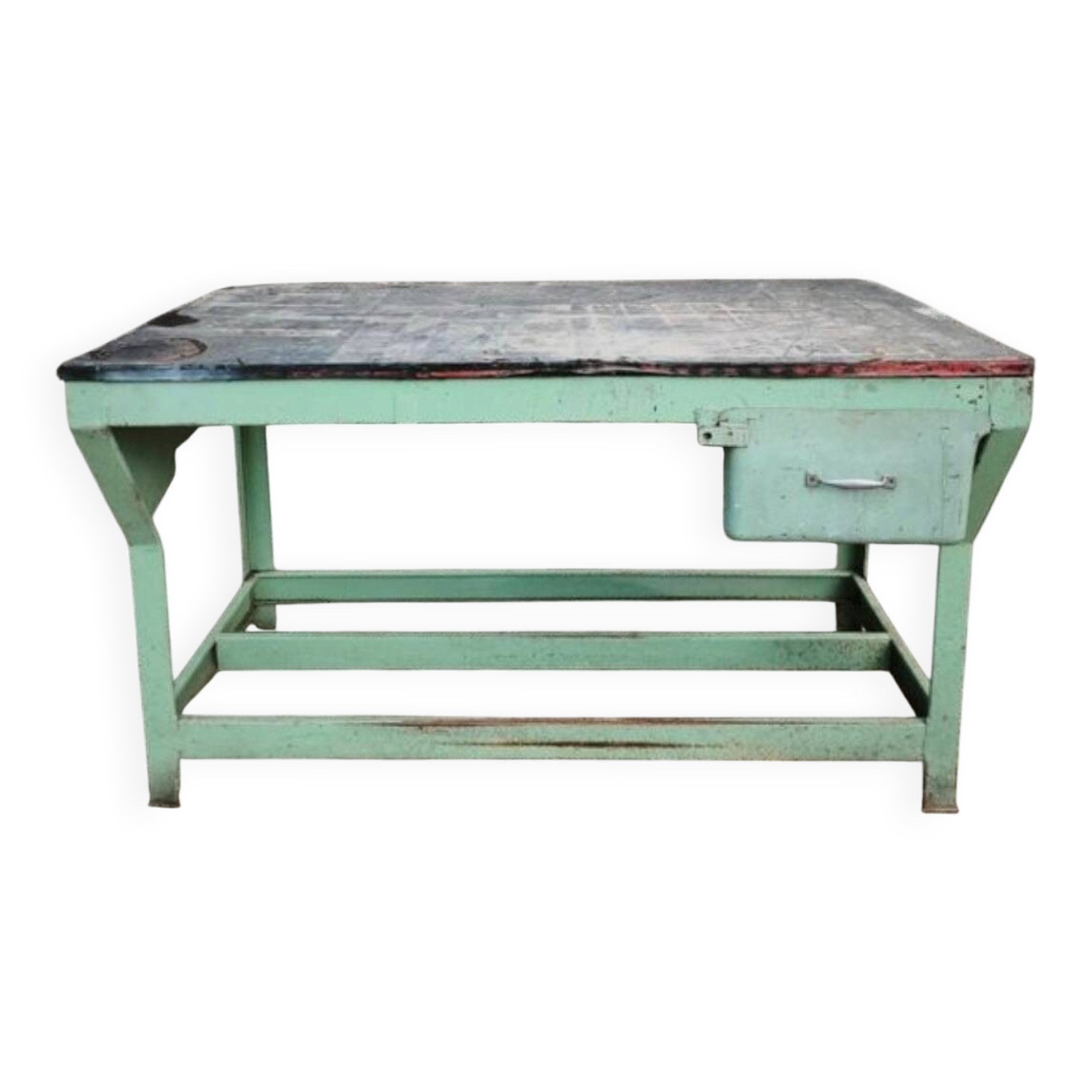 Ancien établi industriel en métal et bois