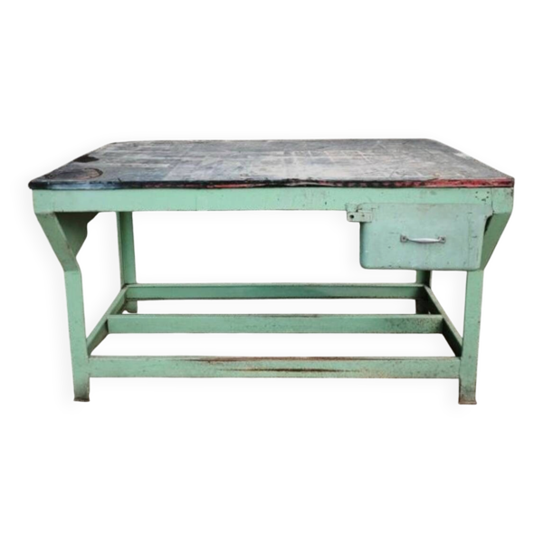 Ancien établi industriel en métal et bois