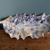 Iridescent enamelled leaf catchall, signed Gfredy.
