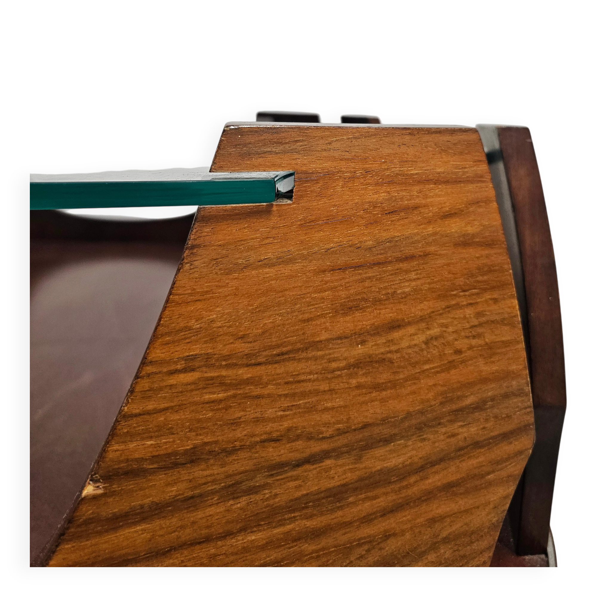 Mid-century coffee table in curved plywood with a glass top, 1940s.