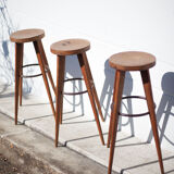 Lot 3 bar stools, high chair, wooden and metal stool, industrial, vintage, bar