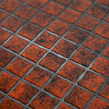 Danish red ceramic and teak coffee table