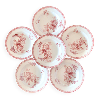 Assiettes du XIXe siècle terre de fer rose Sarreguemines "Fontanges"