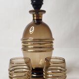 Carafe and 2 Art Deco crystal glasses