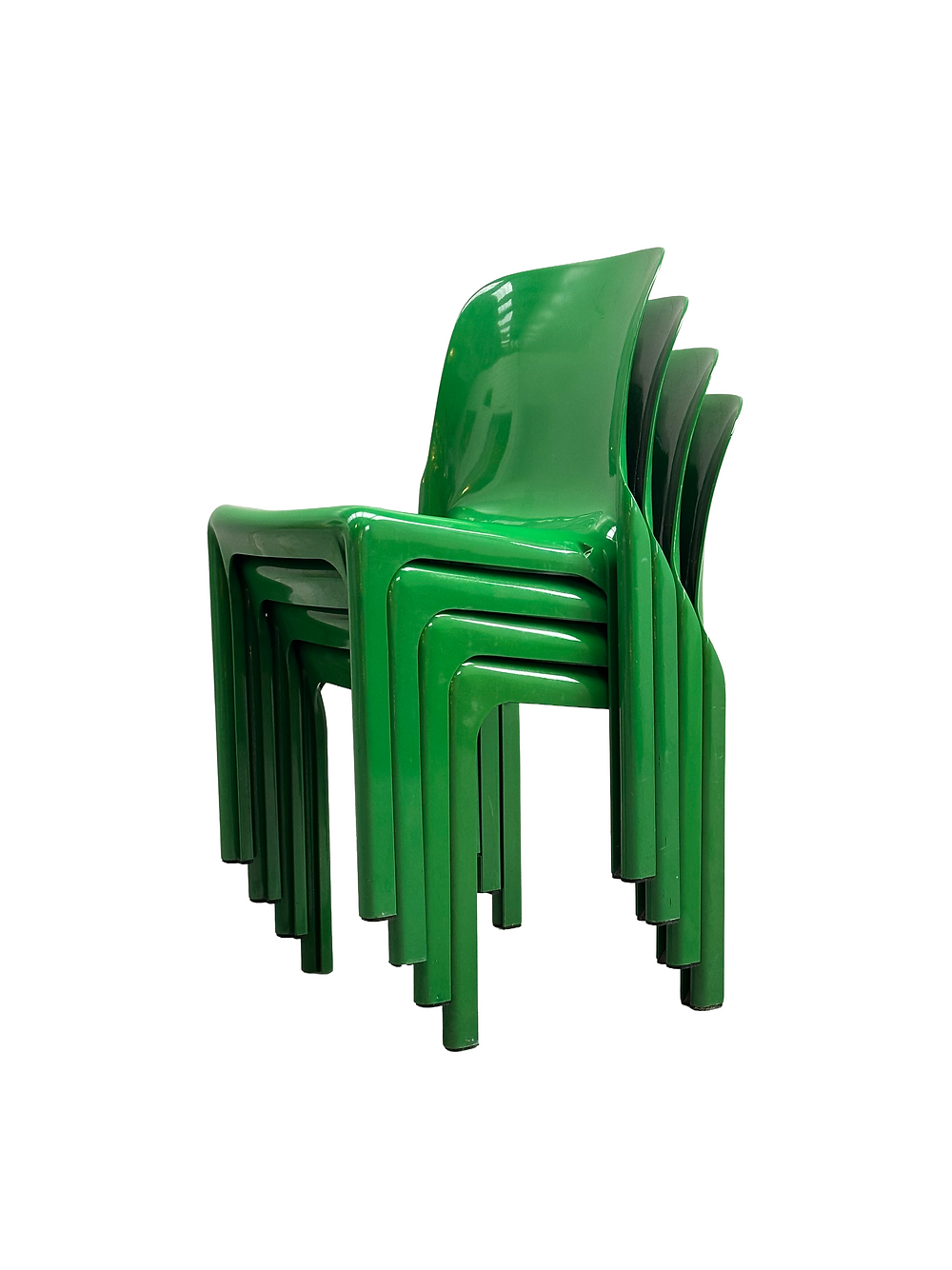 Set of 4 green stackable chairs 'Selene', Vico Magistretti, Artemide, 1960s