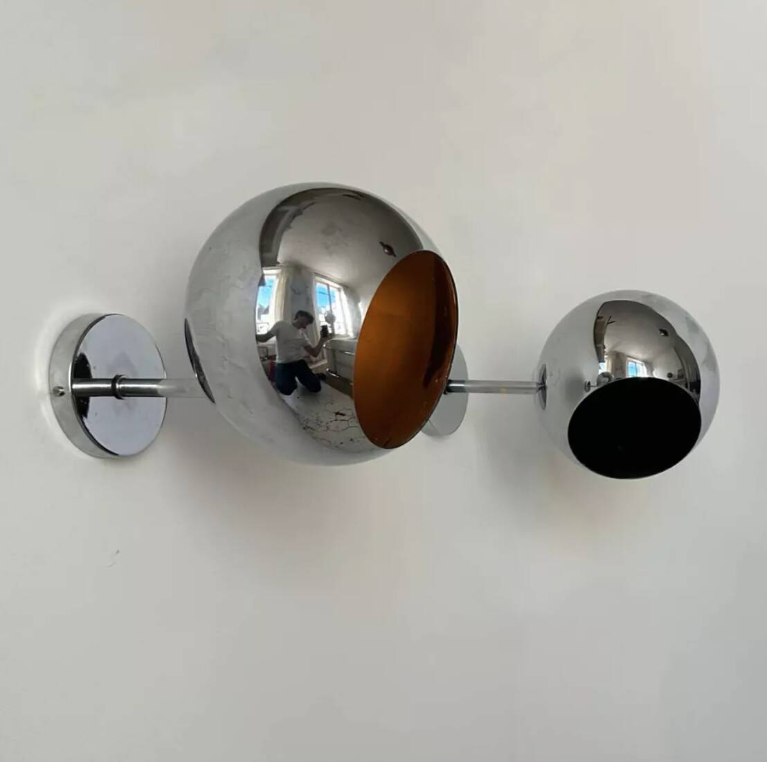 Pair of adjustable wall lights, chromed metal, France 1970