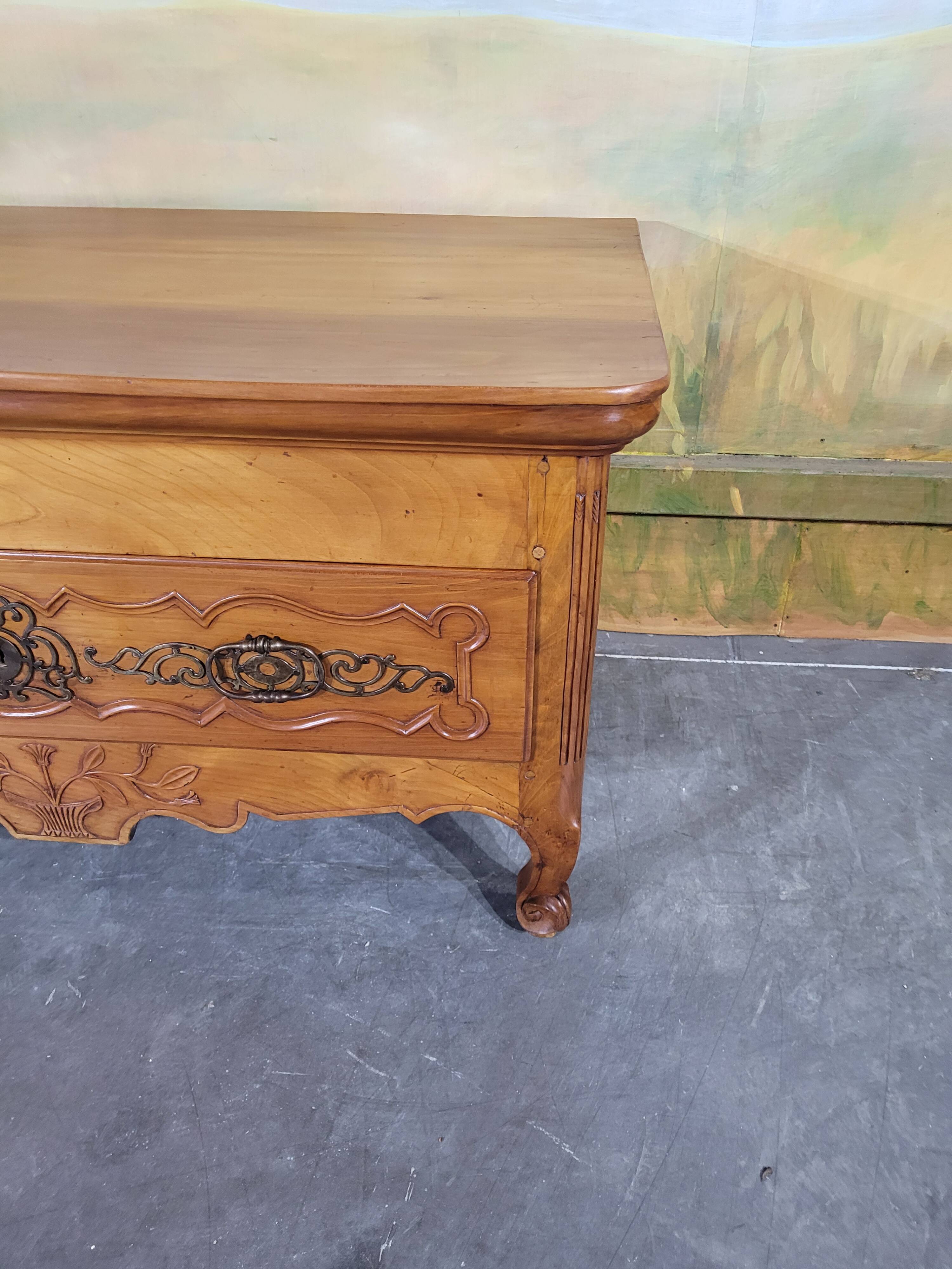 Louis XV low chest of drawers in solid cherry wood