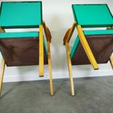 Pair of wood and vinyl armchairs