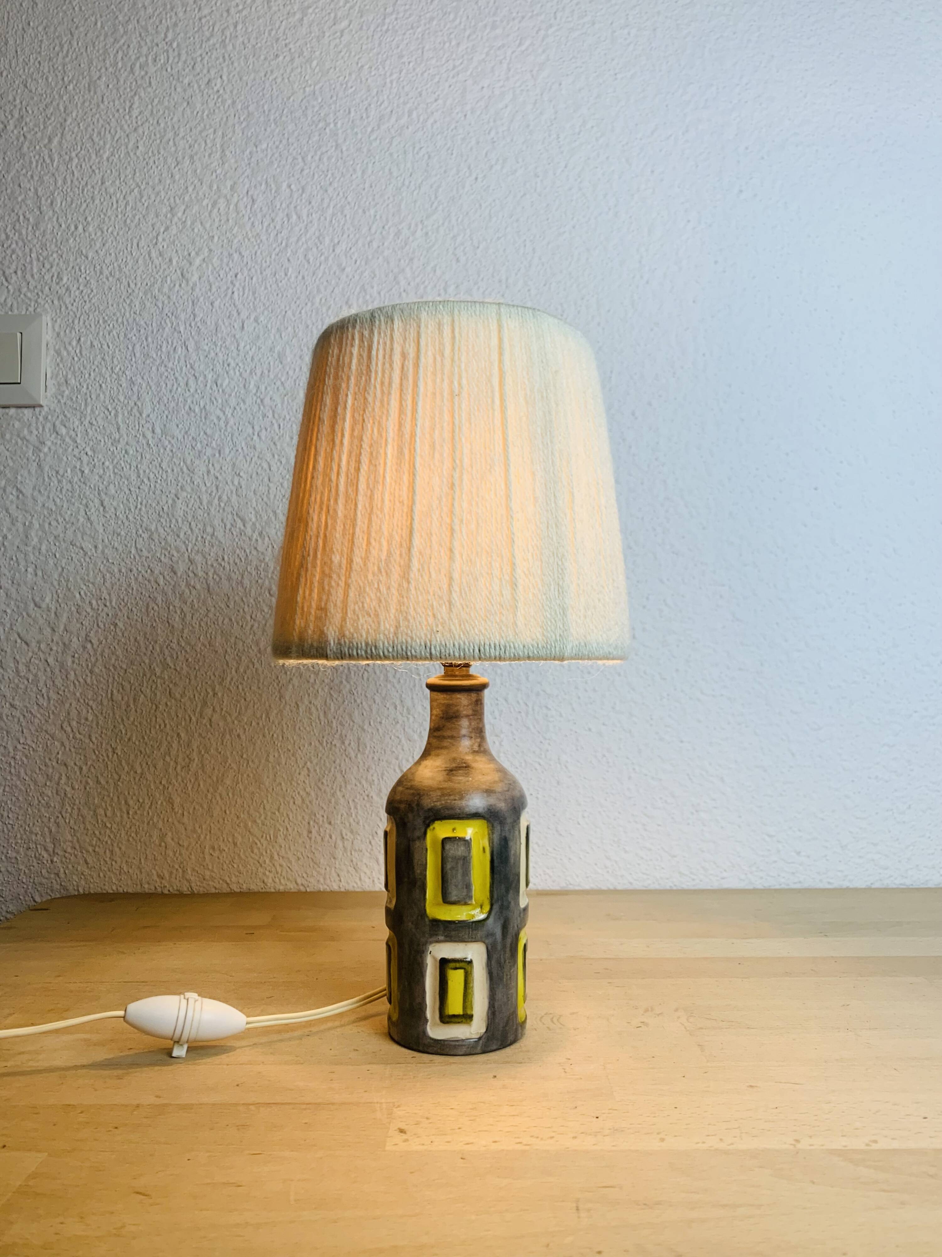 50s ceramic lamp, wool lampshade