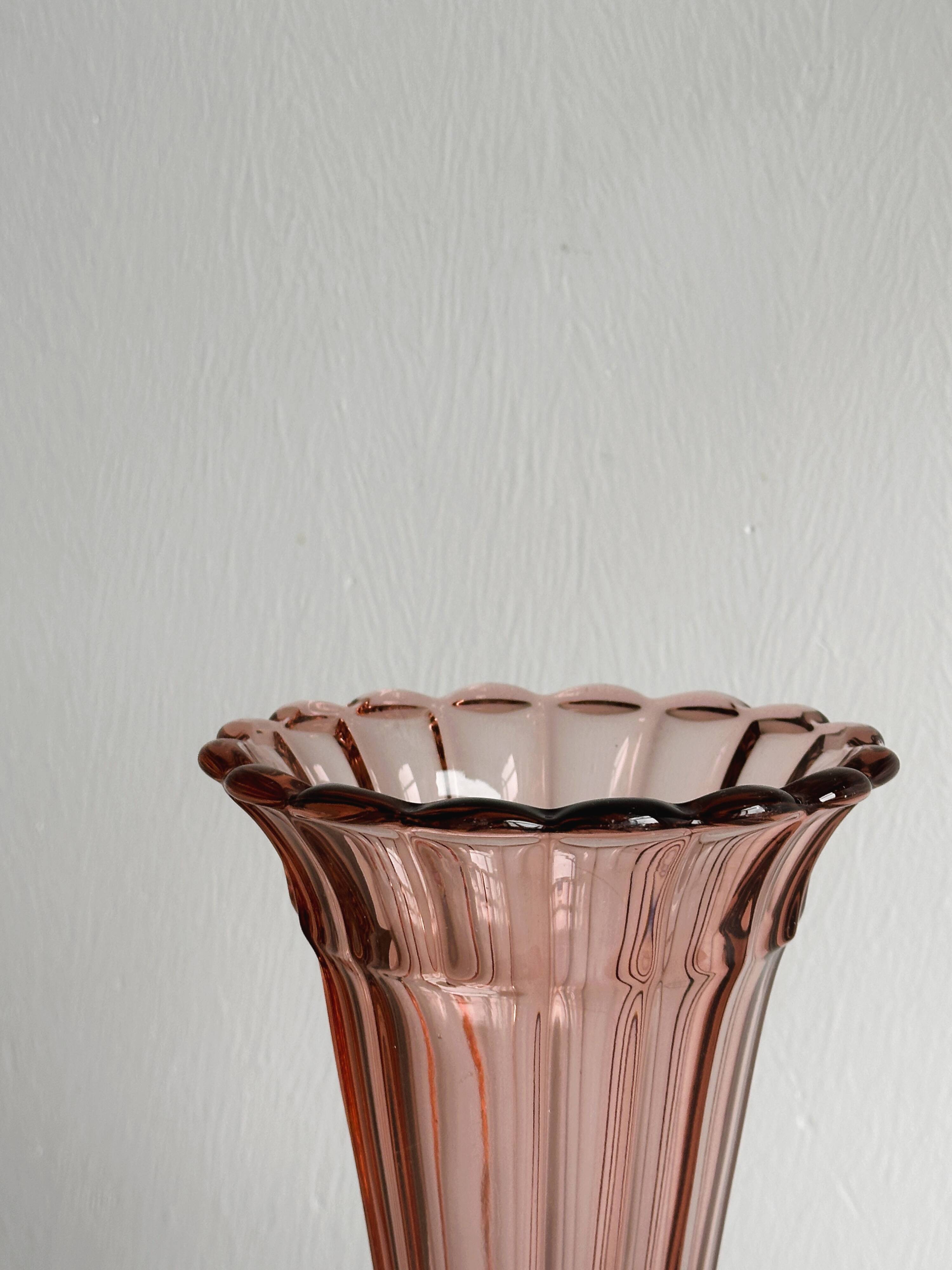 Vintage style translucent pink thick glass vase