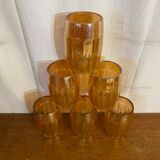 6 verres gobelets vintage en verre orange irisé