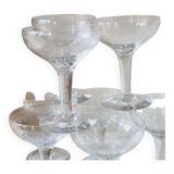 Set of 8 champagne glasses in chiseled blown glass