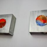 Pair of space-age wall lights, "fusing" glass, Germany, 1970