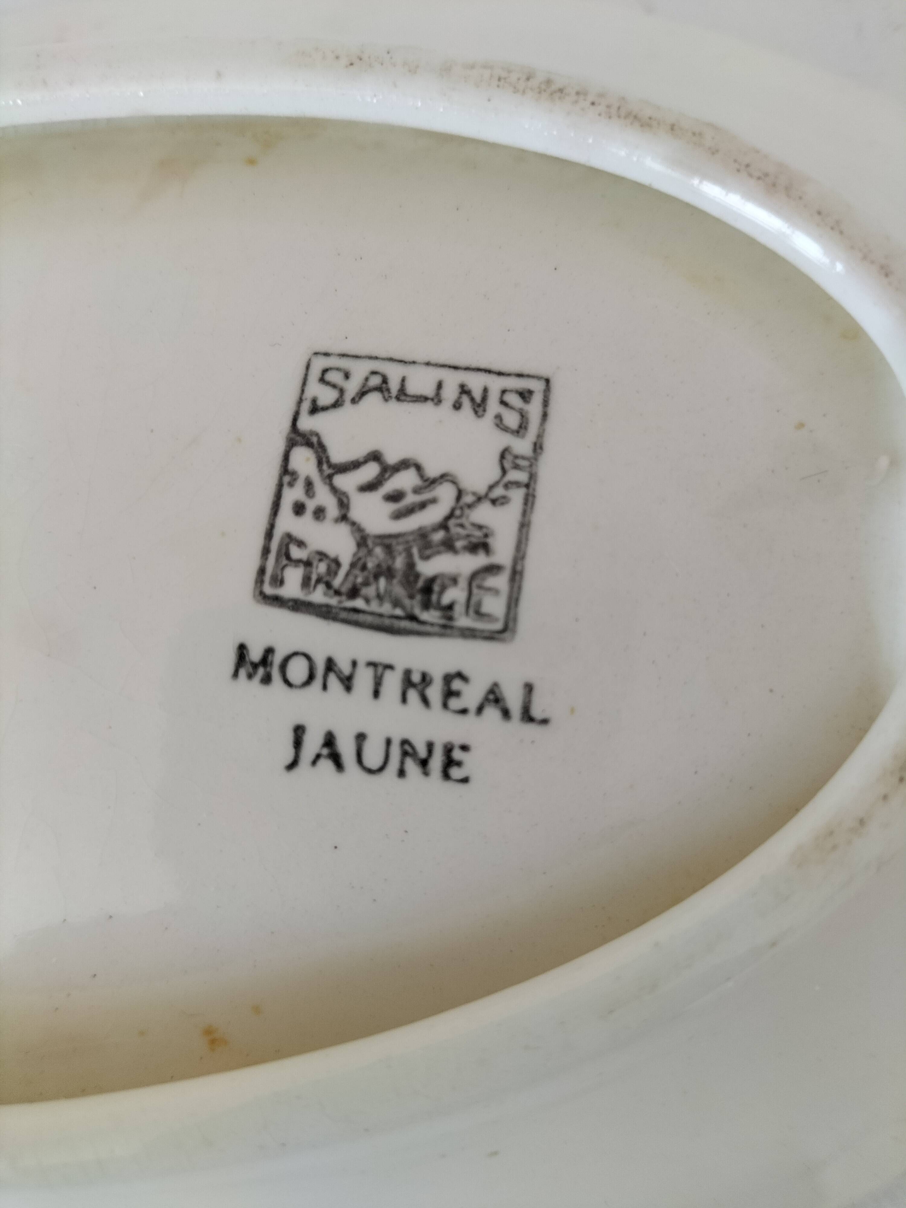 Salins shuttle dish – “Montreal” yellow & black decor – 1950s