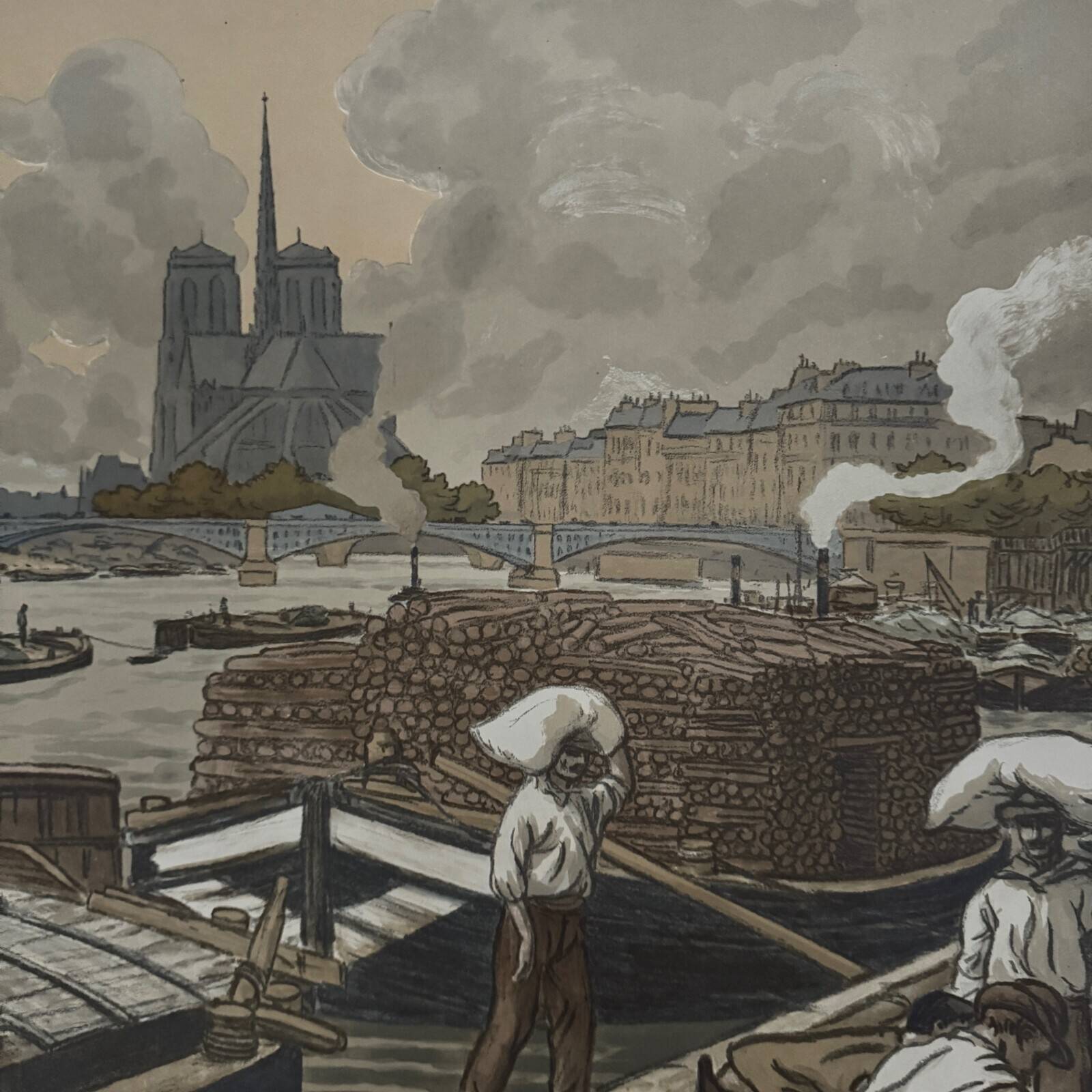 Lithograph by Henri Rivière, Parisian Landscapes - The Quai d'Austerlitz