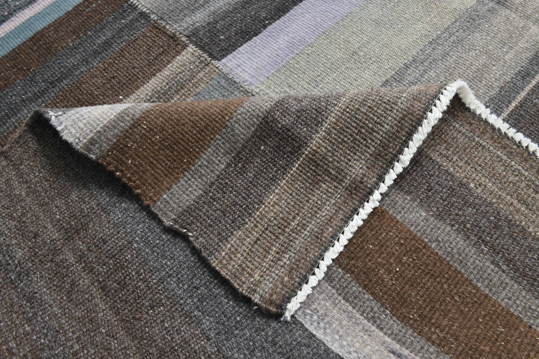 7x9 Gray & Teal Green Handmade Kilim Rug, 224x264Cm