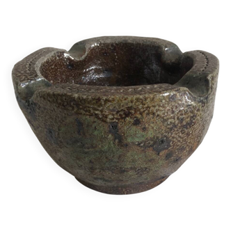 Old ashtray or salt-coated stoneware mortar signed Jean-Claude Monnange