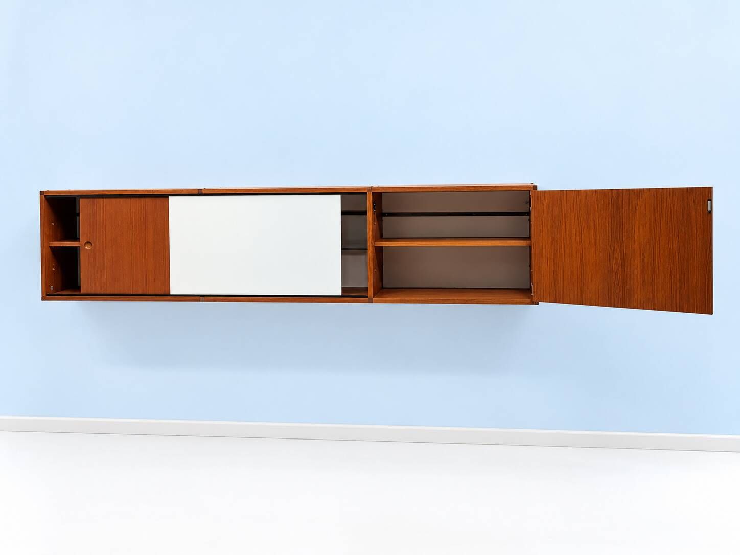A.R.P. – Wall-mounted furniture in teak and opaline glass, 1950s