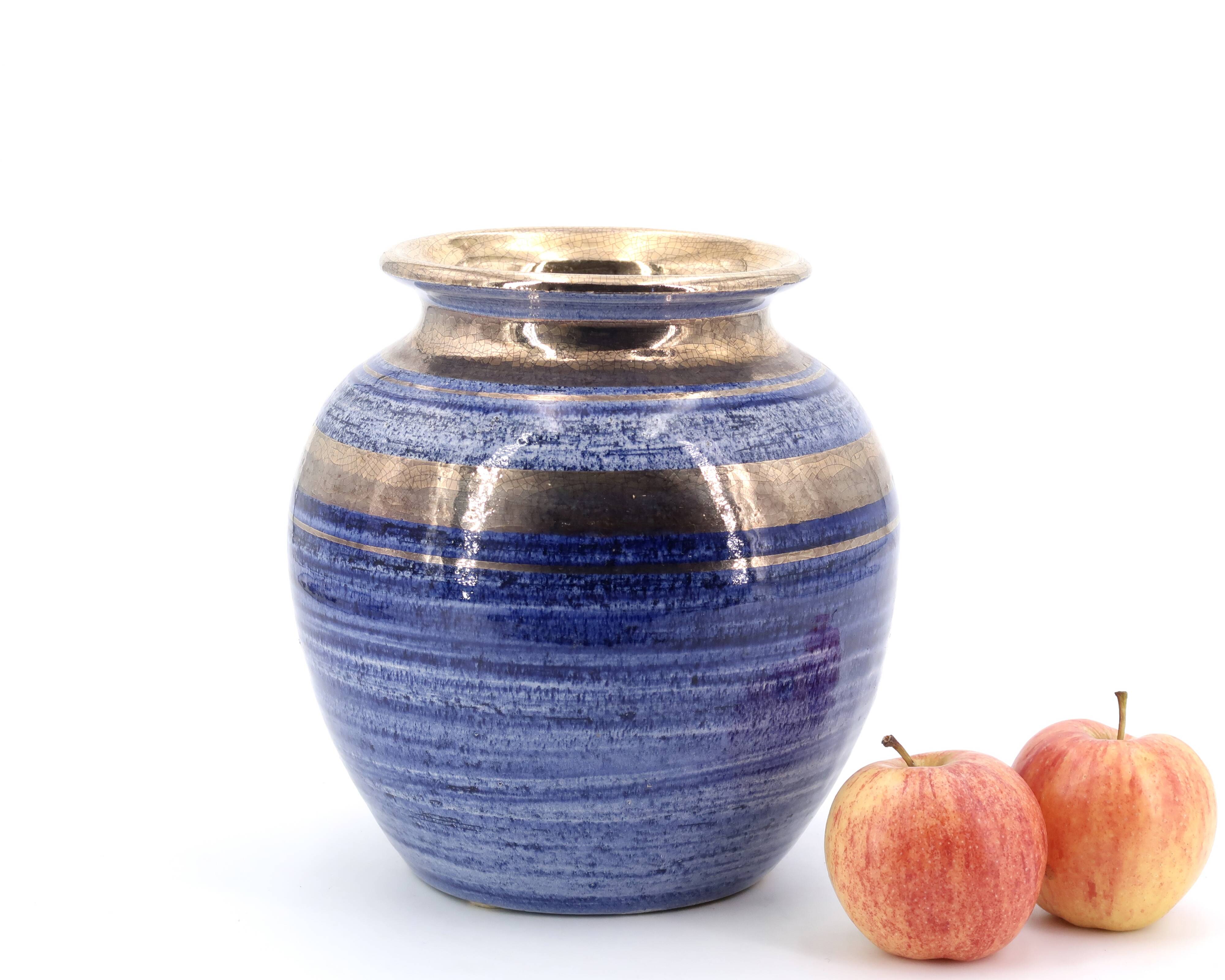 Blue and gold ceramic vase by Georges Pelletier