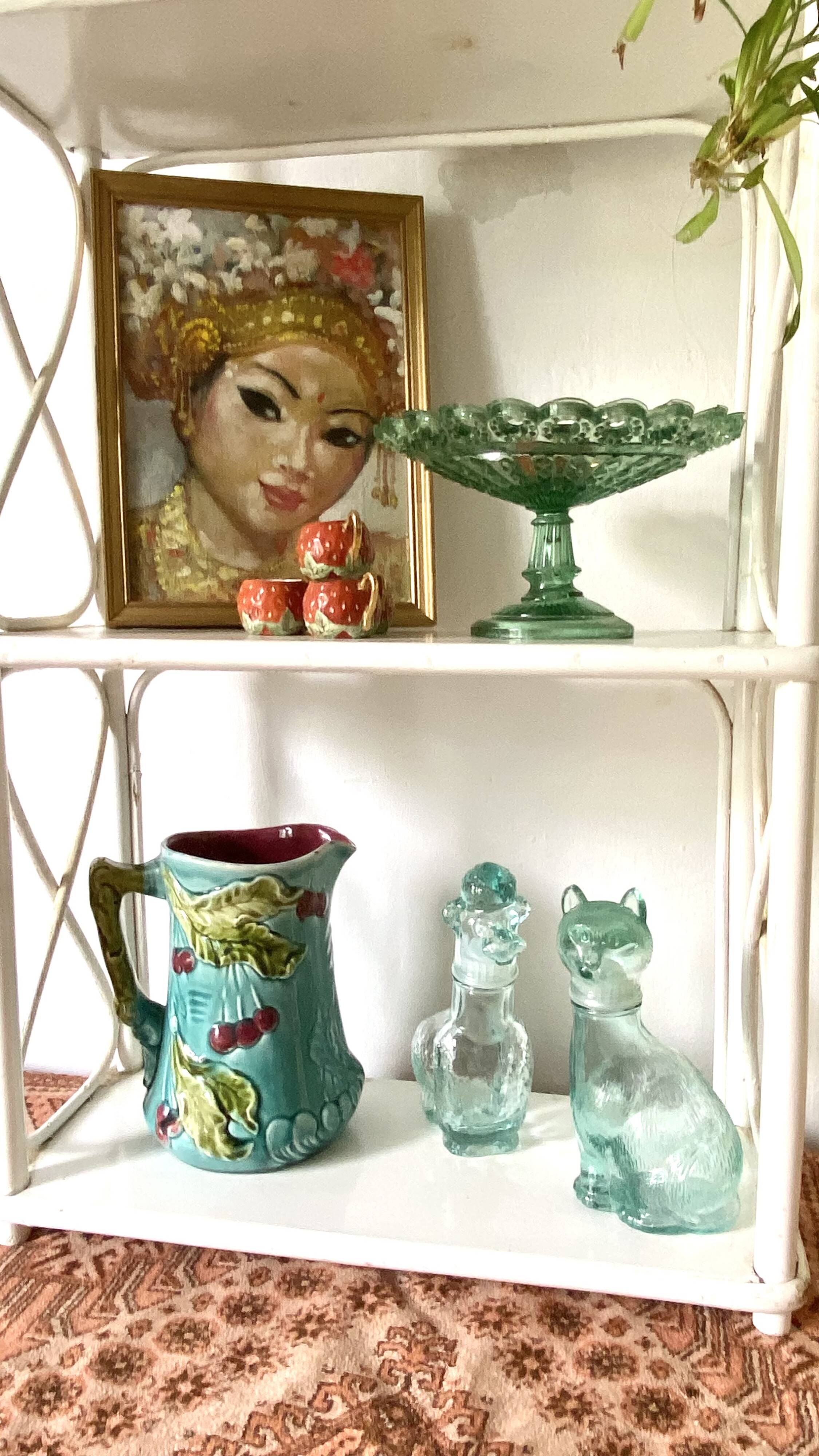 Vintage white lacquered rattan shelf