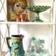 Vintage white lacquered rattan shelf