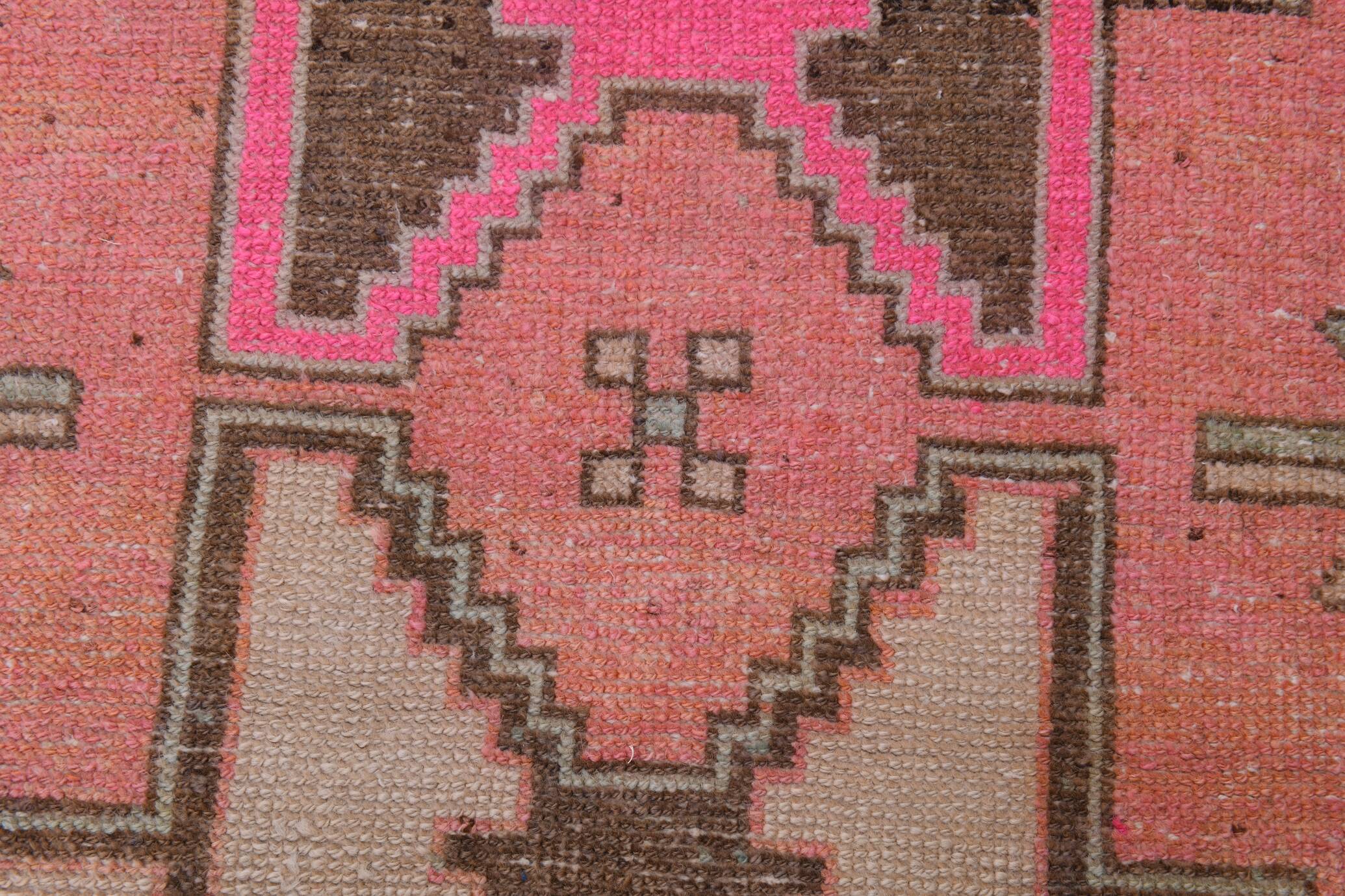 3x10 Salmon & Brown Ikat Pattern Vintage Runner Rug, 82x312Cm