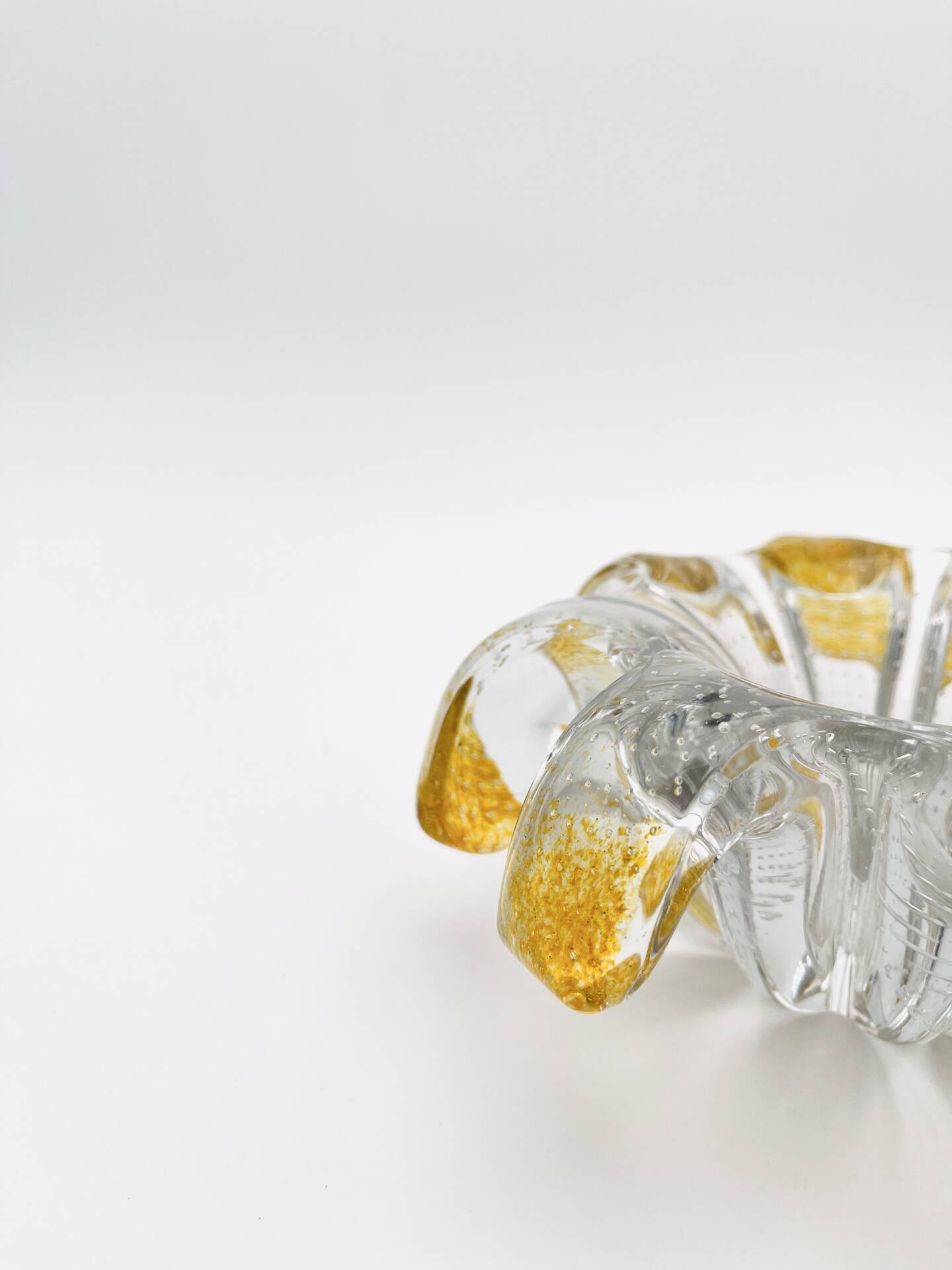 Murano Bowl Archimede Seguso Bullicante Crystal & Fritté Gold 1950