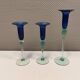 Royal Copenhagen set of 3 candle holders, model Harlequin in blue/turquoise glass.