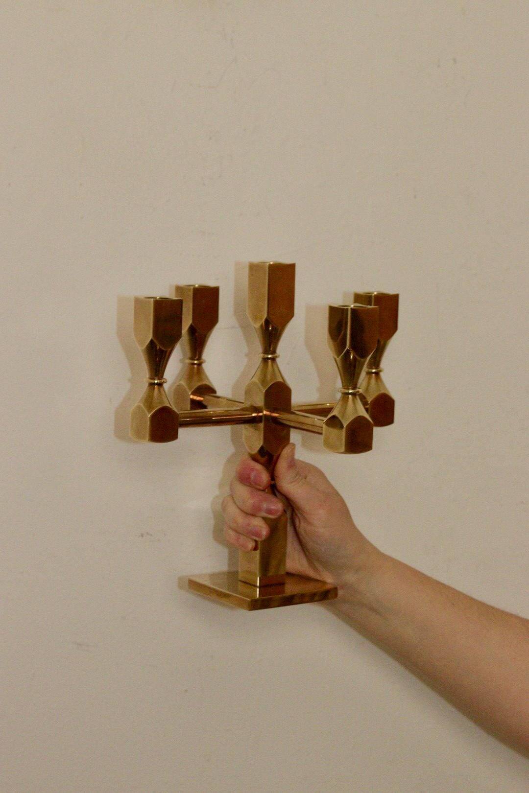 Five-arm Swedish brass candelabra by Gusum circa 1990