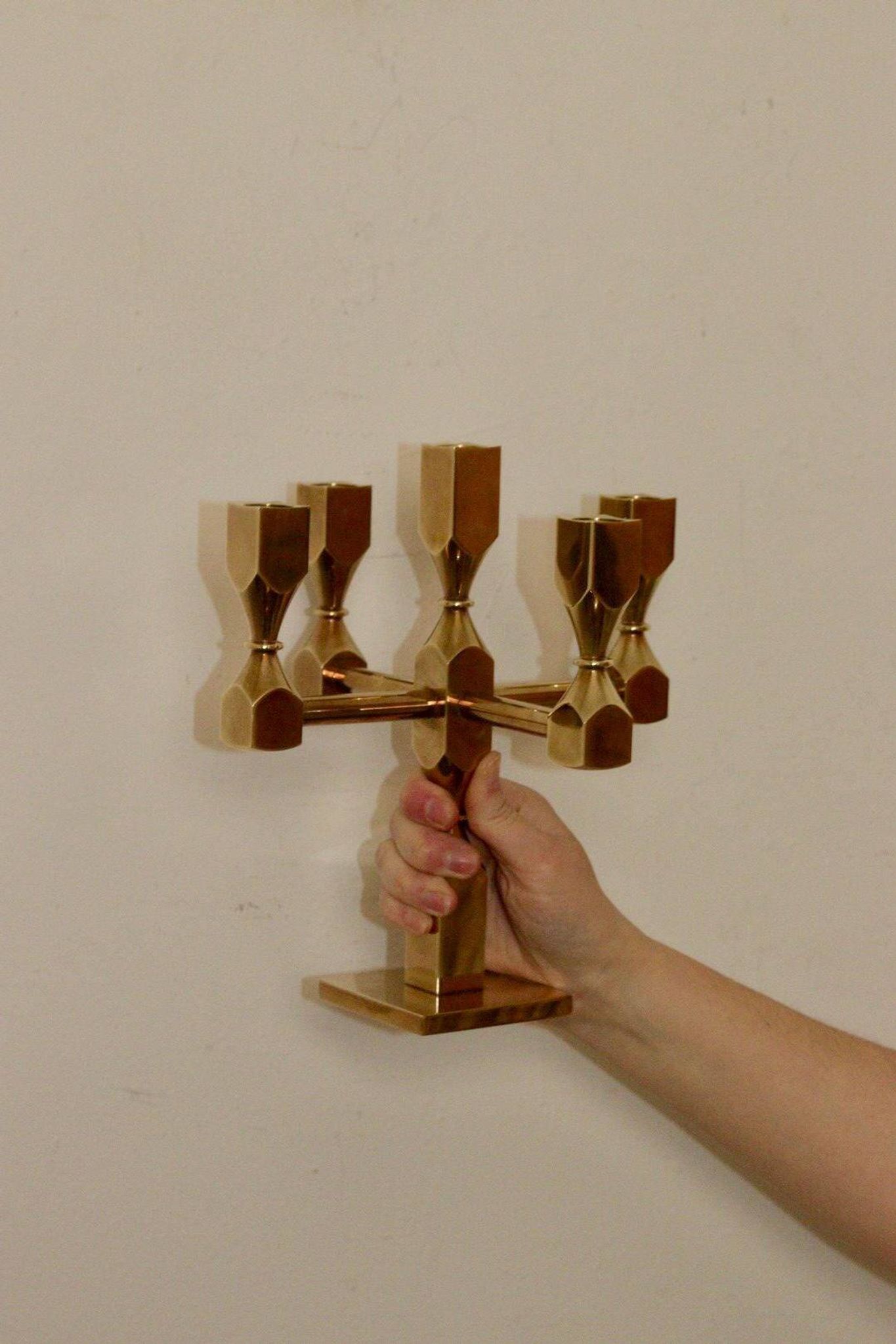Five-arm Swedish brass candelabra by Gusum circa 1990