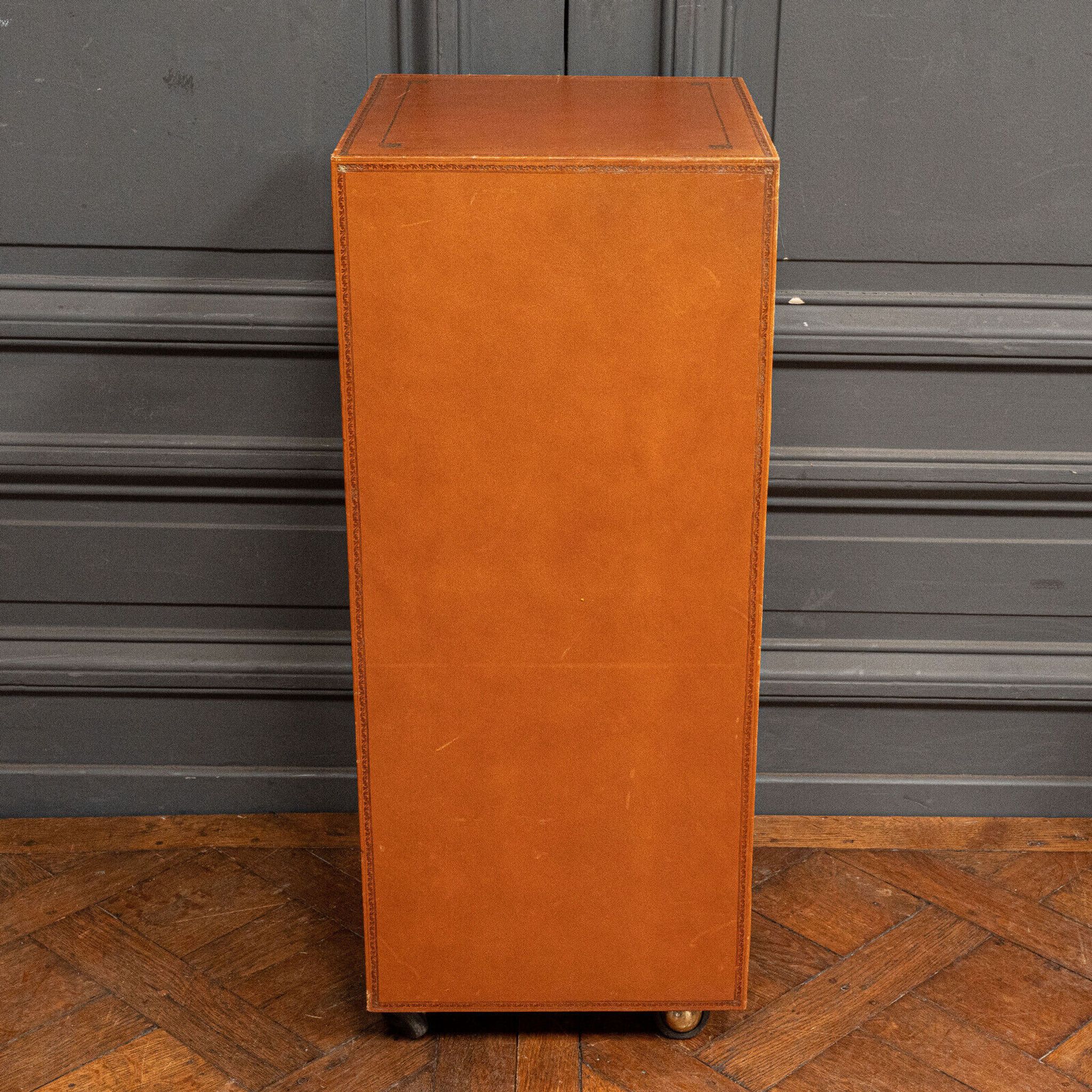Furniture Cardboard chiffonnier leather patina fawn struck with iron 5 drawers