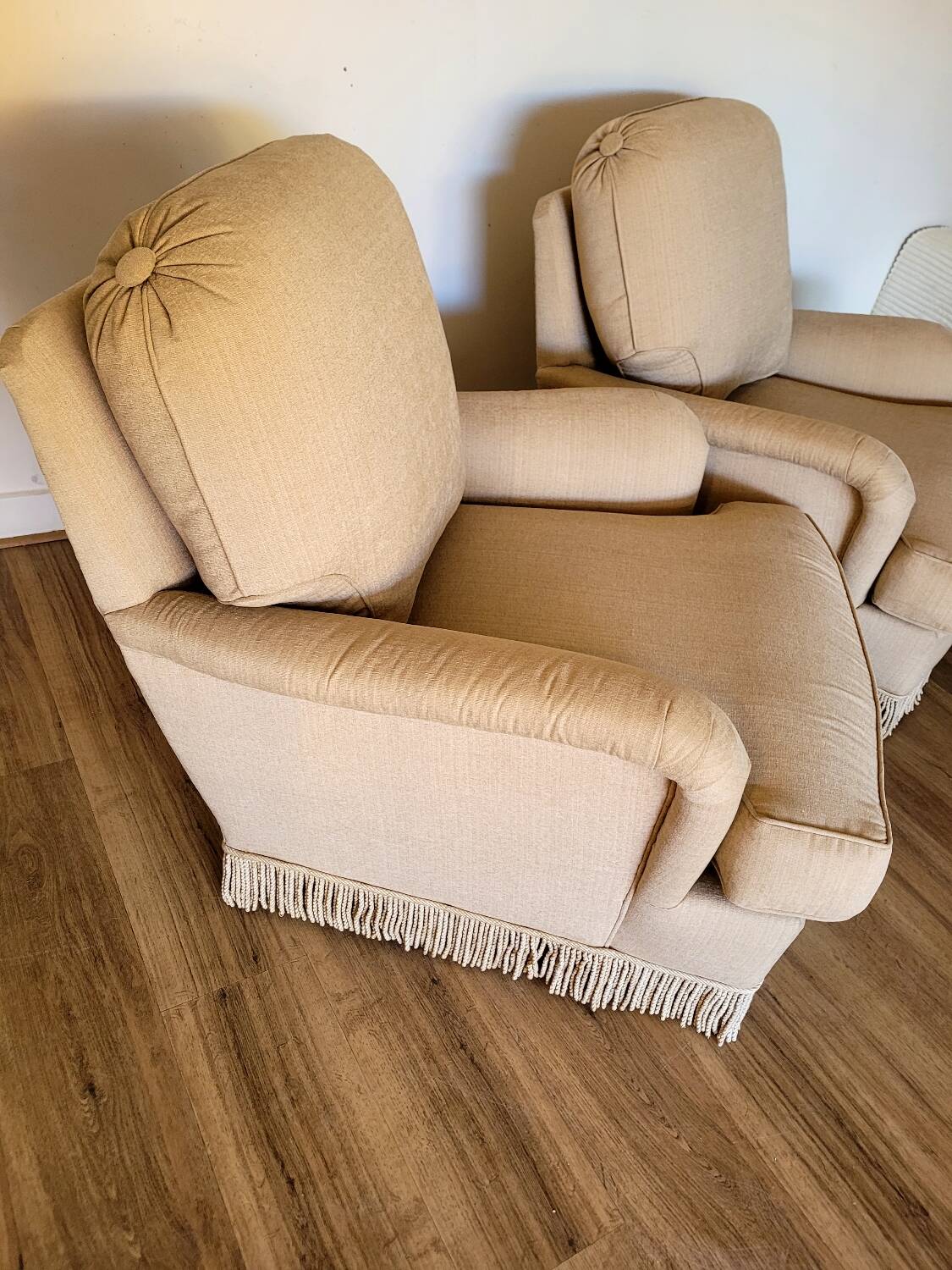 Vintage beige armchairs with fringes